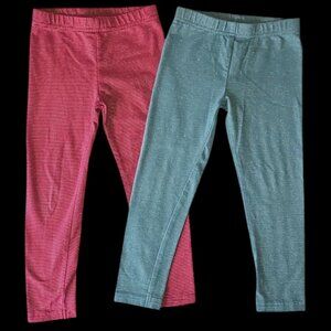 Girl's 4T Carter's Lot of 2pr Red & Green Leggings Sparkle Striped T18